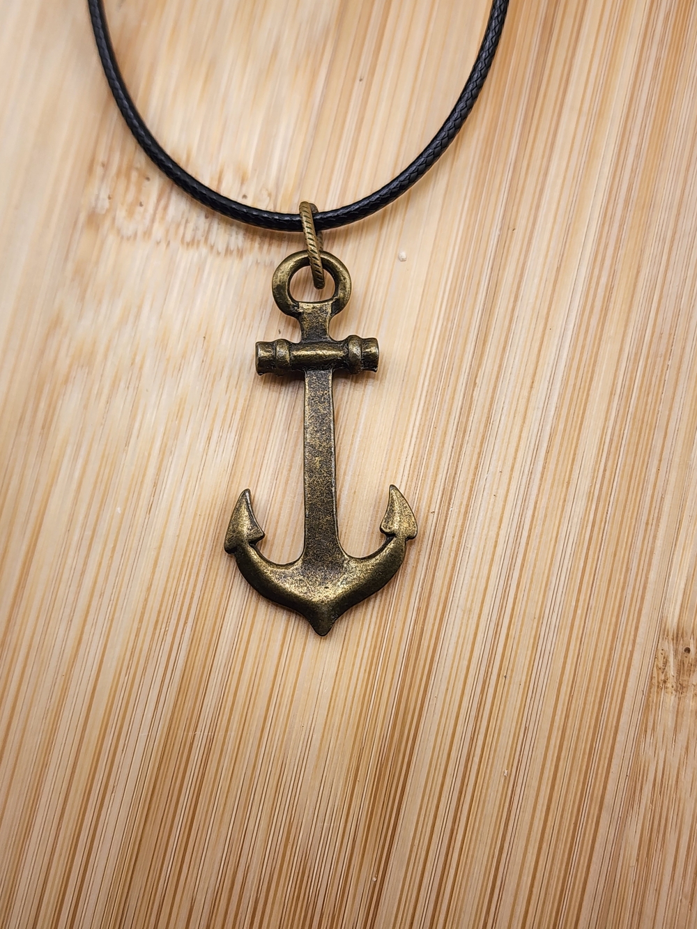 18in Adjustable Men's Antique Brass Anchor Pendant Necklace